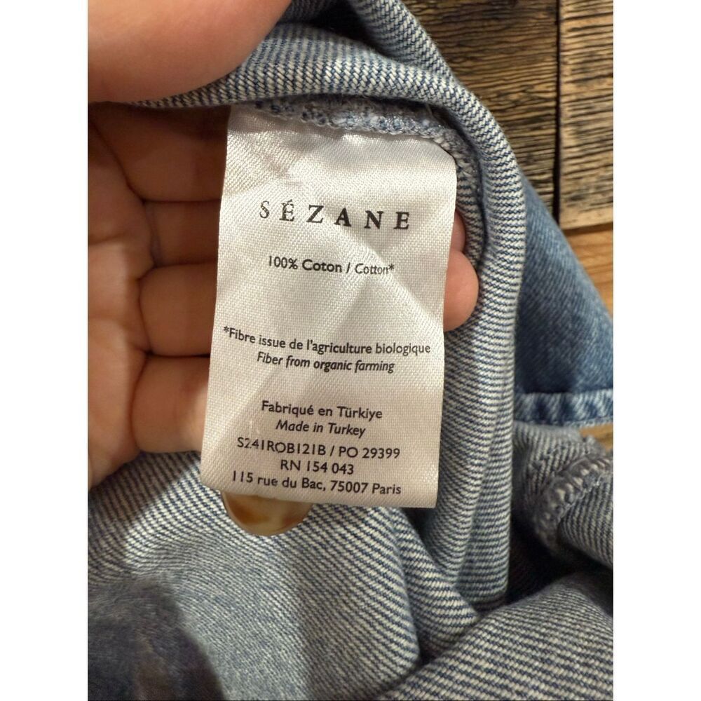 Sézane Denim Mini Short-Sleeve cotton Ana Shirt Dress oversized size 34 - Picture 5 of 9